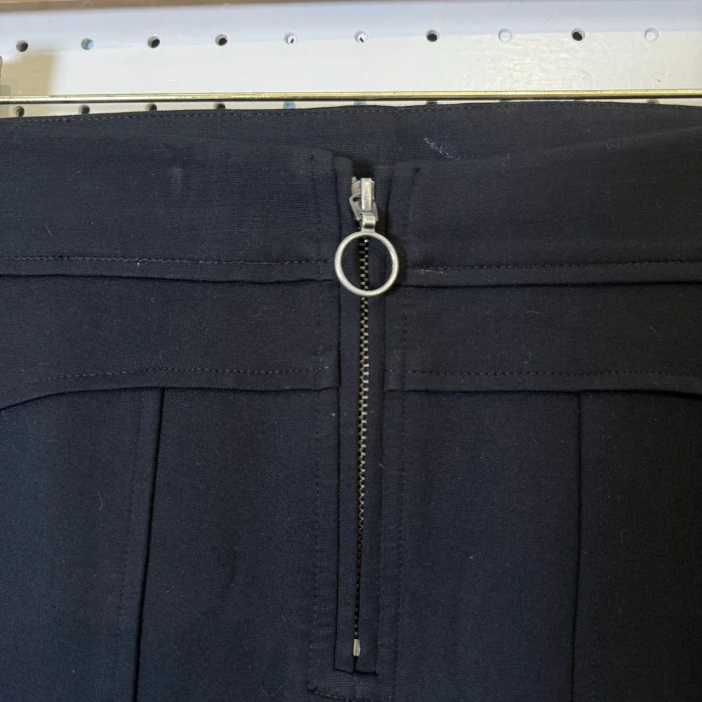 Free People Seamed Knit Wide Leg Flare‎ Pants Women's Size 6 Black Front Zip Fly